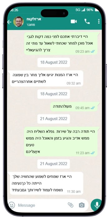 המלצת ווטסאפ 4 עבור מסעדת פינת הצלע הזמנת אוכל מוכן לשבת